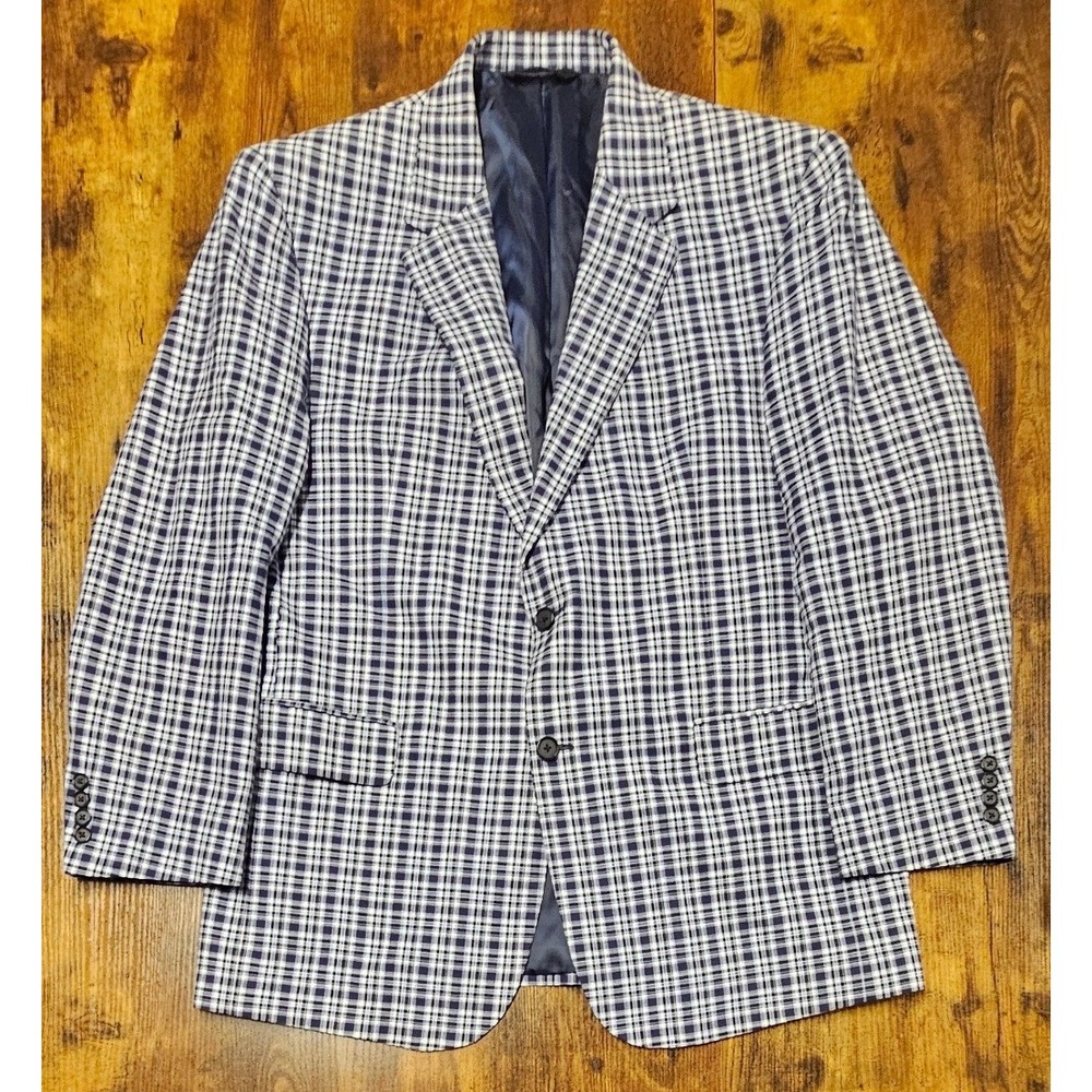 Jos. A. Bank Mens Navy White Plaid Two Button Blazer Sport Coat Jacket